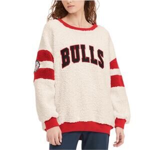 Chicago Bulls Tommy Jeans Oatmeal/Red Mindy Sherpa Pullover Sweatshirt – Sz S